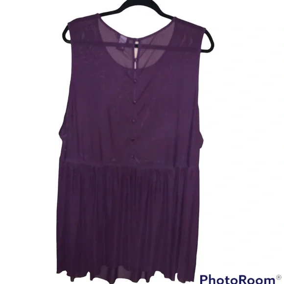Torrid 5 5X purple sheer babydoll blouse ruffles back buttons tiered - Picture 2 of 7